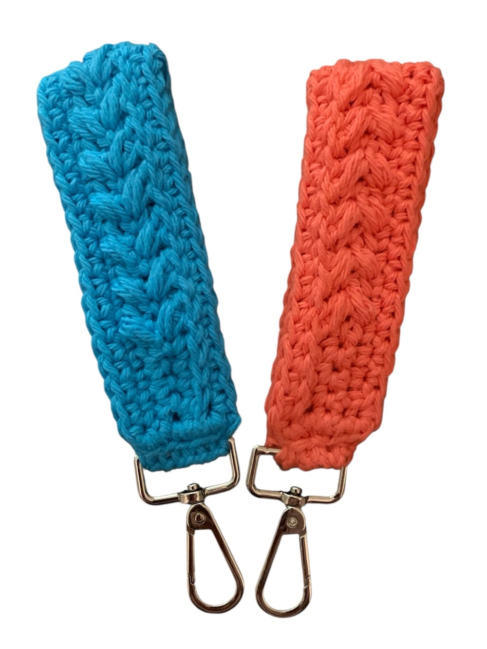 Pair of Handmade Crochet Key Straps Blue & Coral